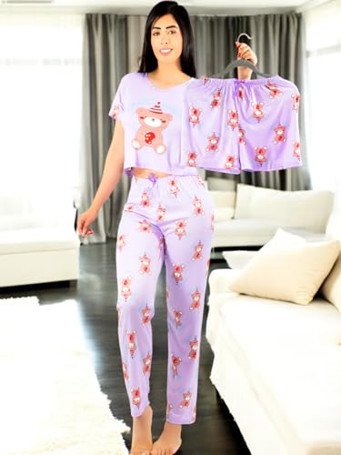 Pijama De 3 Piezas Mujer Pantalon Short Y Playera A Juego