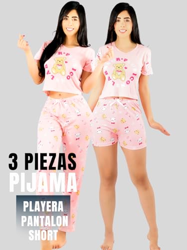 Pijama De 3 Piezas Mujer Pantalon Short Y Playera A Juego