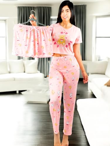 Pijama De 3 Piezas Mujer Pantalon Short Y Playera A Juego