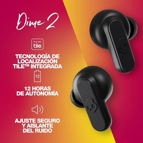 Auriculares In-Ear Inalámbricos Skullcandy , 12 h de Autonomía, Micrófono, Compatibles con iPhone Android y Dispositivos Bluetooth, Negro