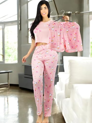 Pijama De 3 Piezas Mujer Pantalon Short Y Playera A Juego