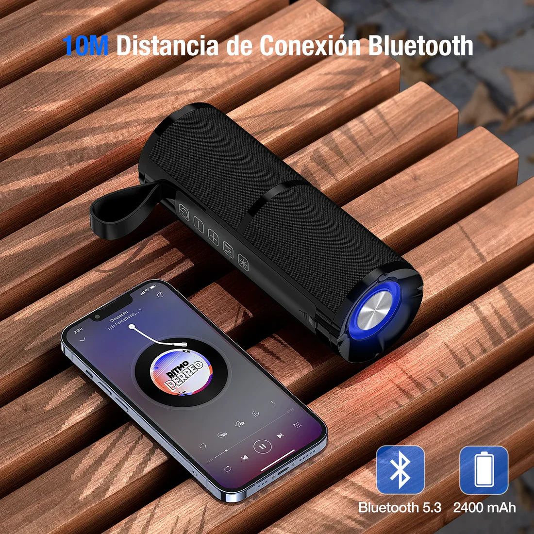 Bocina Bluetooth Portátil 1Hora Bluetooth 5.1 Estéreo HD Reproducción Manos Libres 2400mAh.