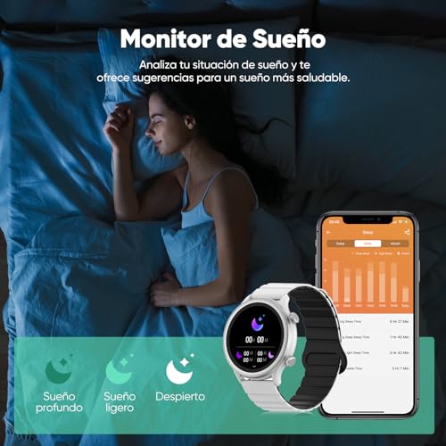 Smartwatch para Mujer/Hombre FreshFun 2024 con Llamada Bluetooth, Reloj Inteligente IP67 con Pantalla 1.39in, Pulsera Deportiva con Monitoreo de Ritmo Cardíaco, Presión Arterial, Sueño, Blanco