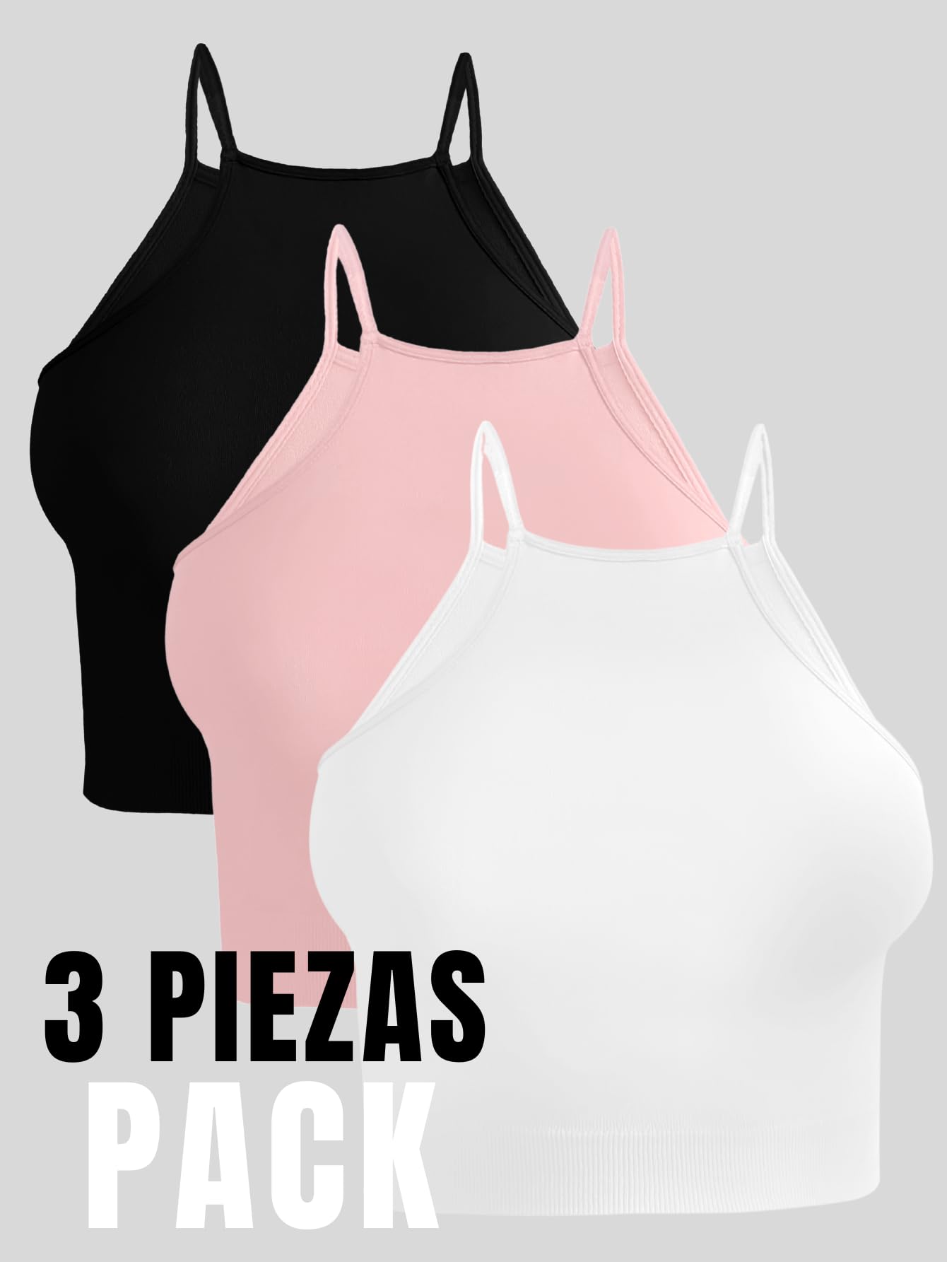 Pack de 3 Tops de Mujer Deportivo o Casual Blusas Croptop básicos Dama Tirantes Camiseta Corta Dama Stretch