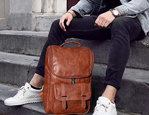 Mochila vegana de piel sintética, portátil unisex, mochila, impermeable de viaje, color café.