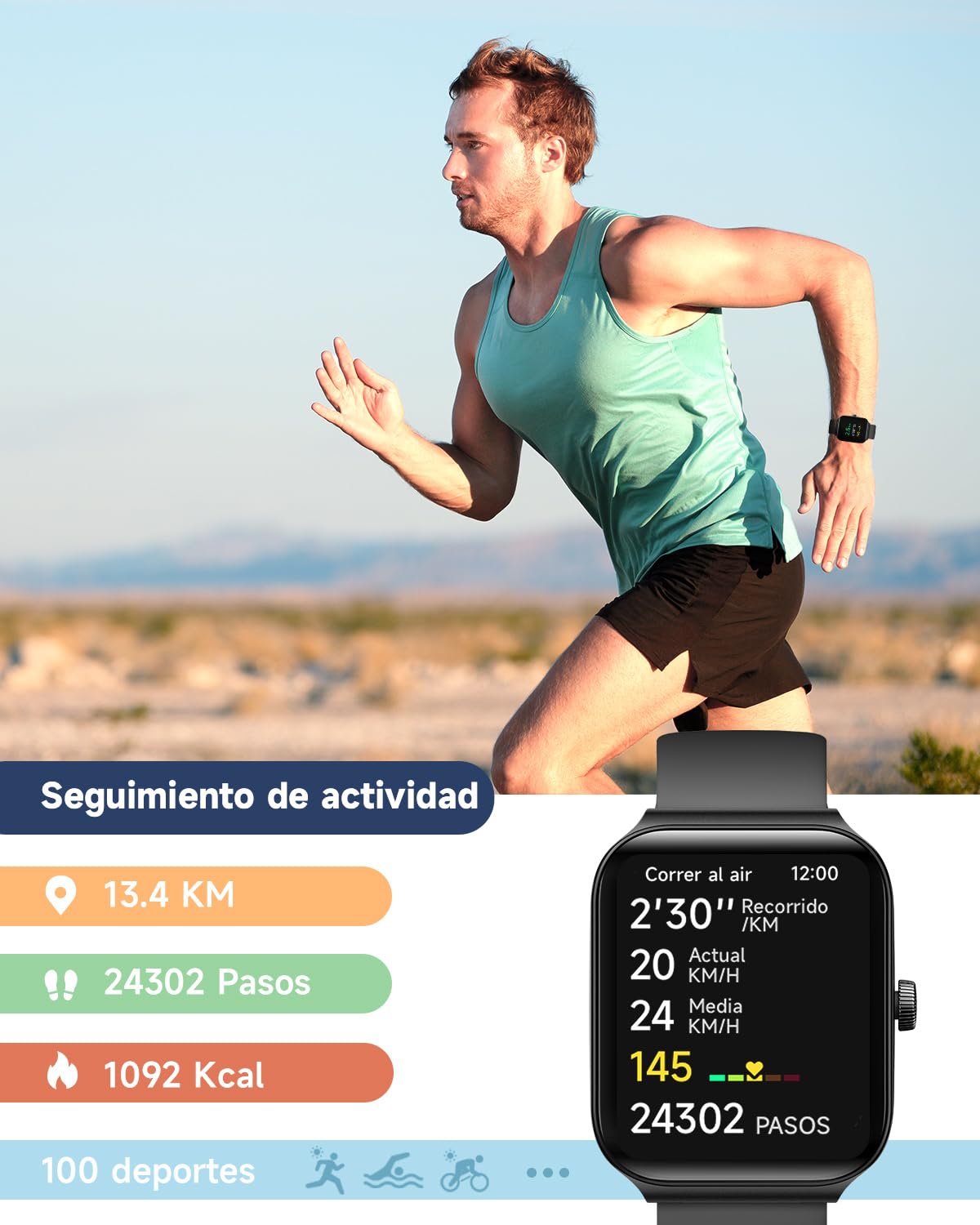 Reloj Inteligente TOOBUR, Alexa Incorporada, Sumergible, Llamadas, Notificaciones. Negro