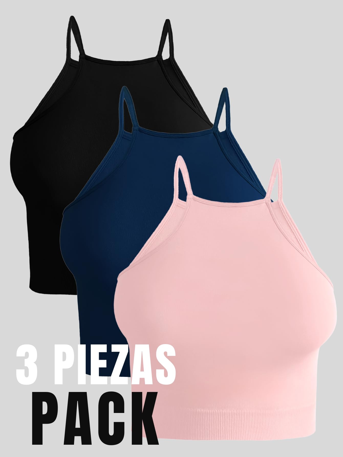 Pack de 3 Tops de Mujer Deportivo o Casual Blusas Croptop básicos Dama Tirantes Camiseta Corta Dama Stretch