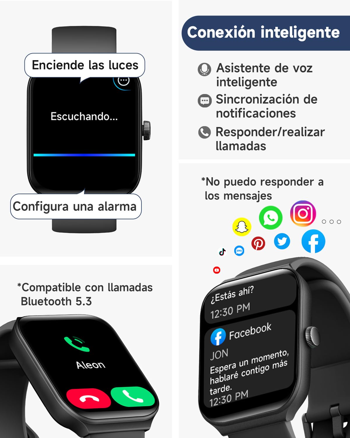 Reloj Inteligente TOOBUR, Alexa Incorporada, Sumergible, Llamadas, Notificaciones. Negro