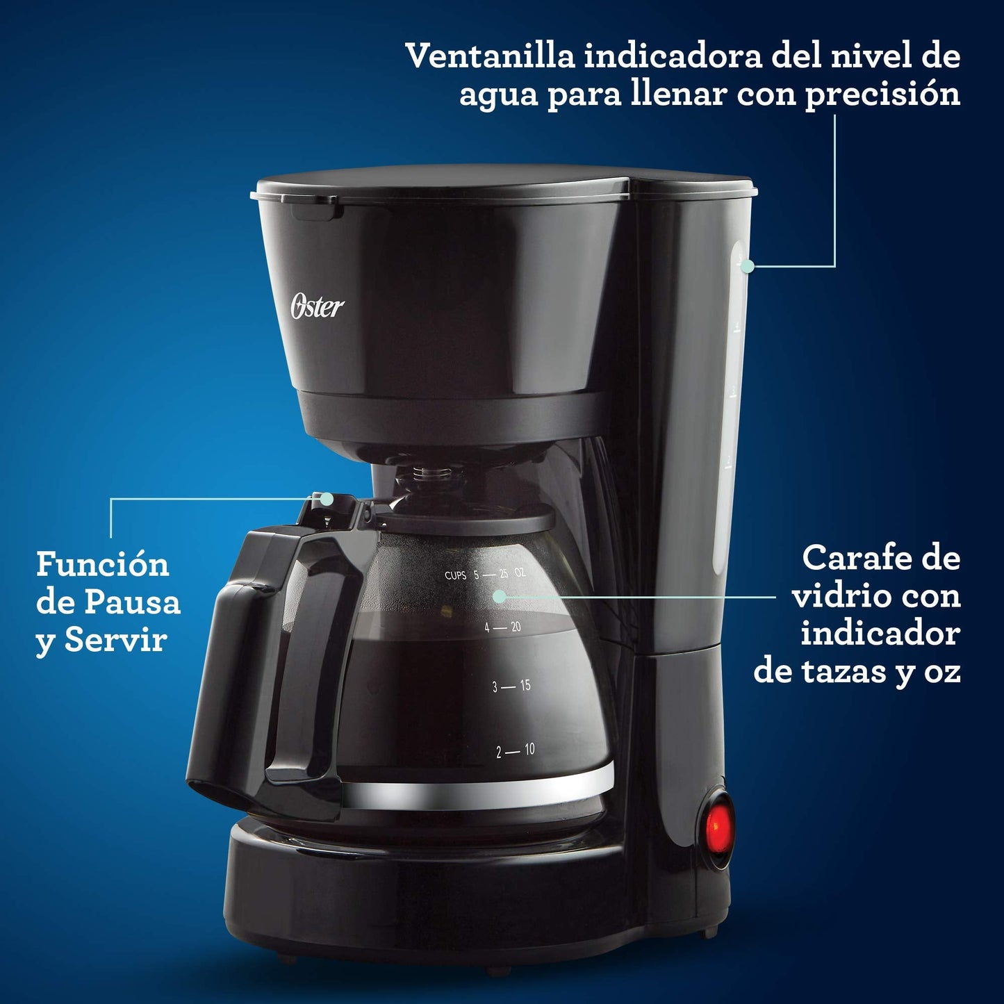 Cafetera Oster 5 Tazas, con Filtros Permanente. Negro
