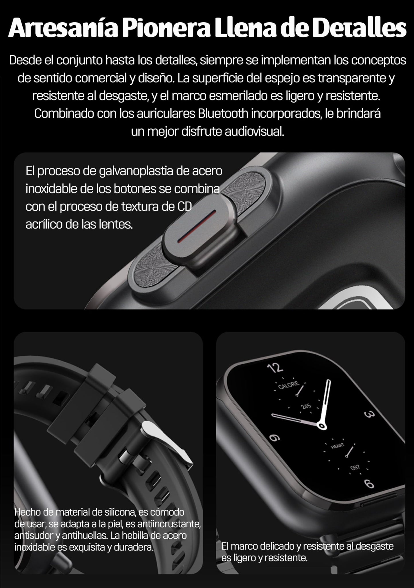 Smartwatch 2 EN 1 Reloj Inteligente con Auriculares, Reloj Inteligente Smartwatch, Monitor Pulser, Pantalla Táctil Completa Impermeable IP68, con Pulsómetro, Sueño, GPS (Correa de metal).