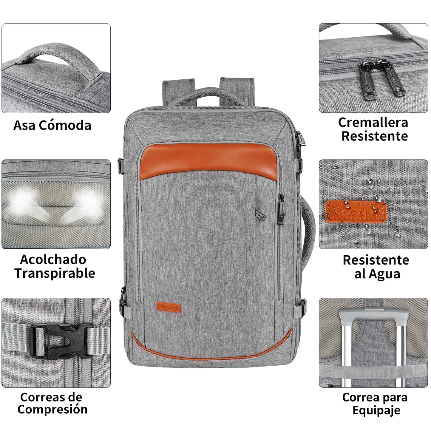 Mochila de transporte, mochila de viaje extragrande aprobada por aerolíneas de 50 con 3 cubos de embalaje para mujeres y hombres, resistente al agua expandible durante la noche, veliz de negocios.