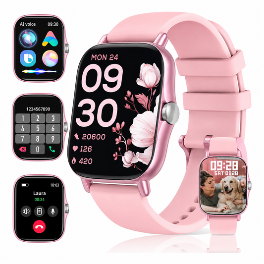 Smartwatch con Llamadas Bluetooth, Pantalla HD 1.75” FM13 , Asistente de Voz y Modos Deportivos Rosa