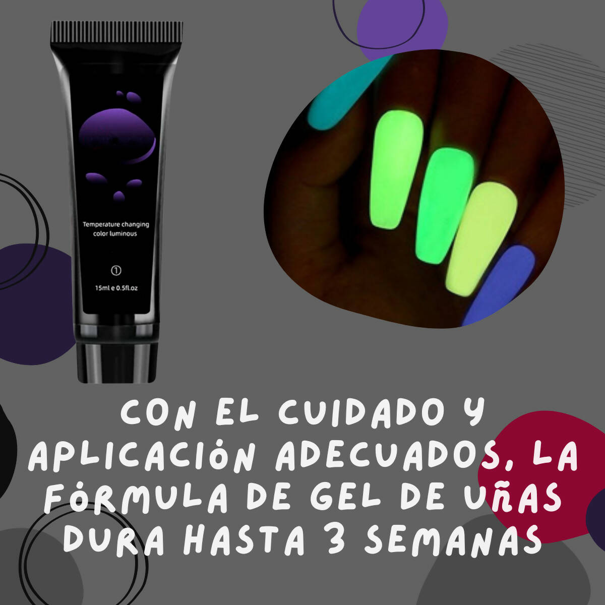 Polygel Decoración uñas cambio color. 9pzs