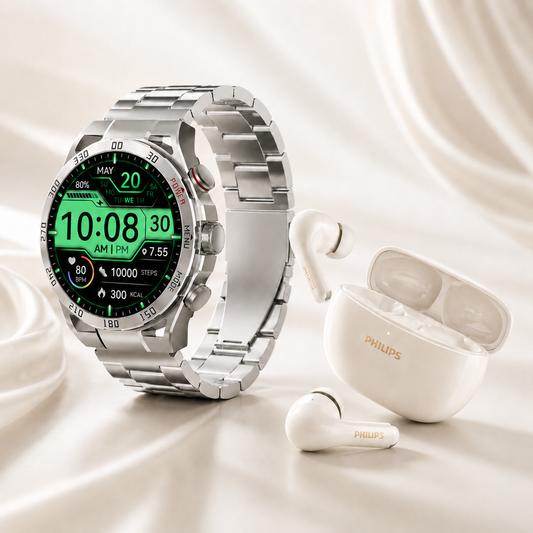 Combo Premium Filwans GTR + Philips TAT1320WT Smartwatch AMOLED con Llamadas + Audífonos Bluetooth