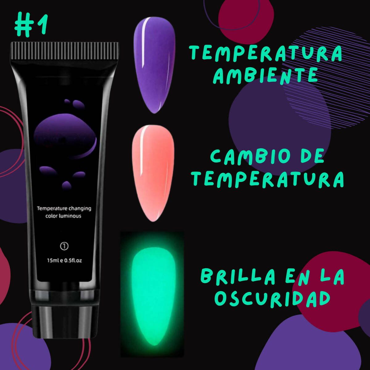 Polygel Decoración uñas cambio color. 9pzs