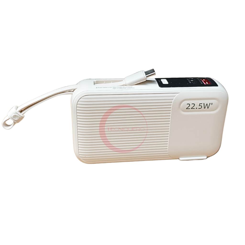 Power Bank G-Tide Traveler 10 000Mha, potencia 22.5w, cables tipo c y iphone lightning. Con enchufe incluido