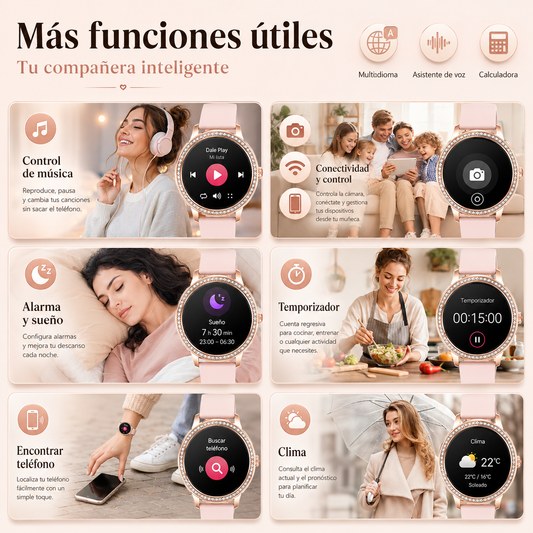 Smartwatch Dama Rosé + Audífonos G-Tide L42 Bluetooth Rosa
