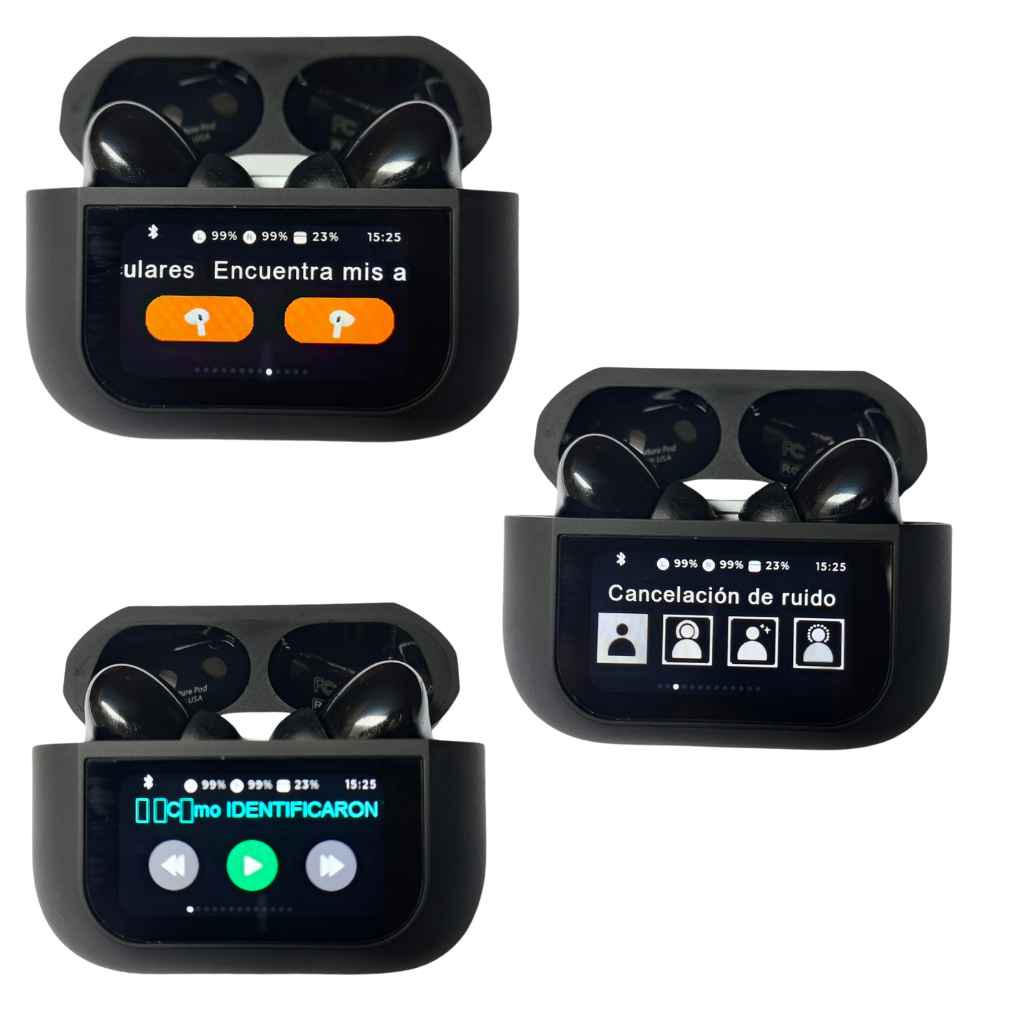 Audífonos con Pantalla Táctil. G-TIDE Future Pod, Bluetooth, Cancelación de ruido, encontrar audífonos