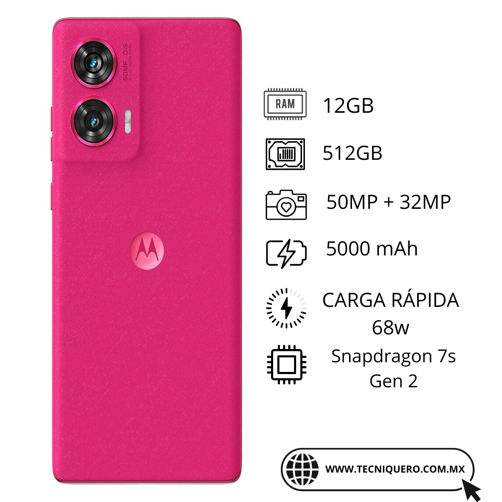 Motorola Edge 50 Fusion 12GB RAM 512GB, 50MP con Redmi buds 6 active y Smartwatch R5 rosa