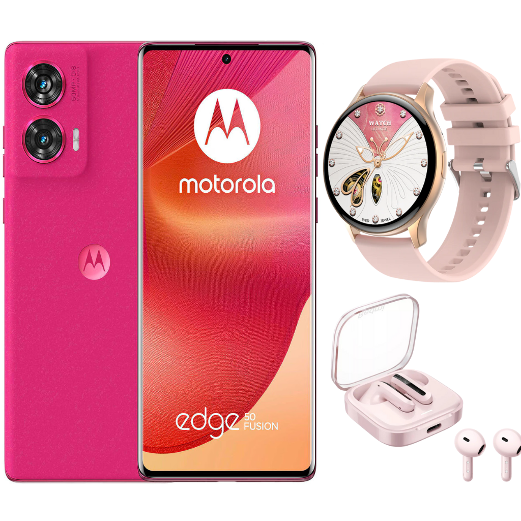 Motorola Edge 50 Fusion 12GB RAM 512GB, 50MP con Redmi buds 6 active y Smartwatch R5 rosa