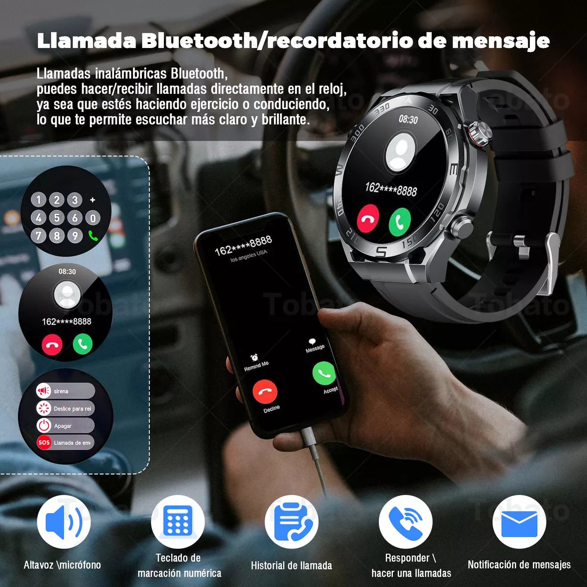 Reloj Inteligente 1.46" IP67 Impermeable con Bluetooth, Llamadas y Monitoreo de Salud – GPS, 128MB Memoria, Batería de 300mAh