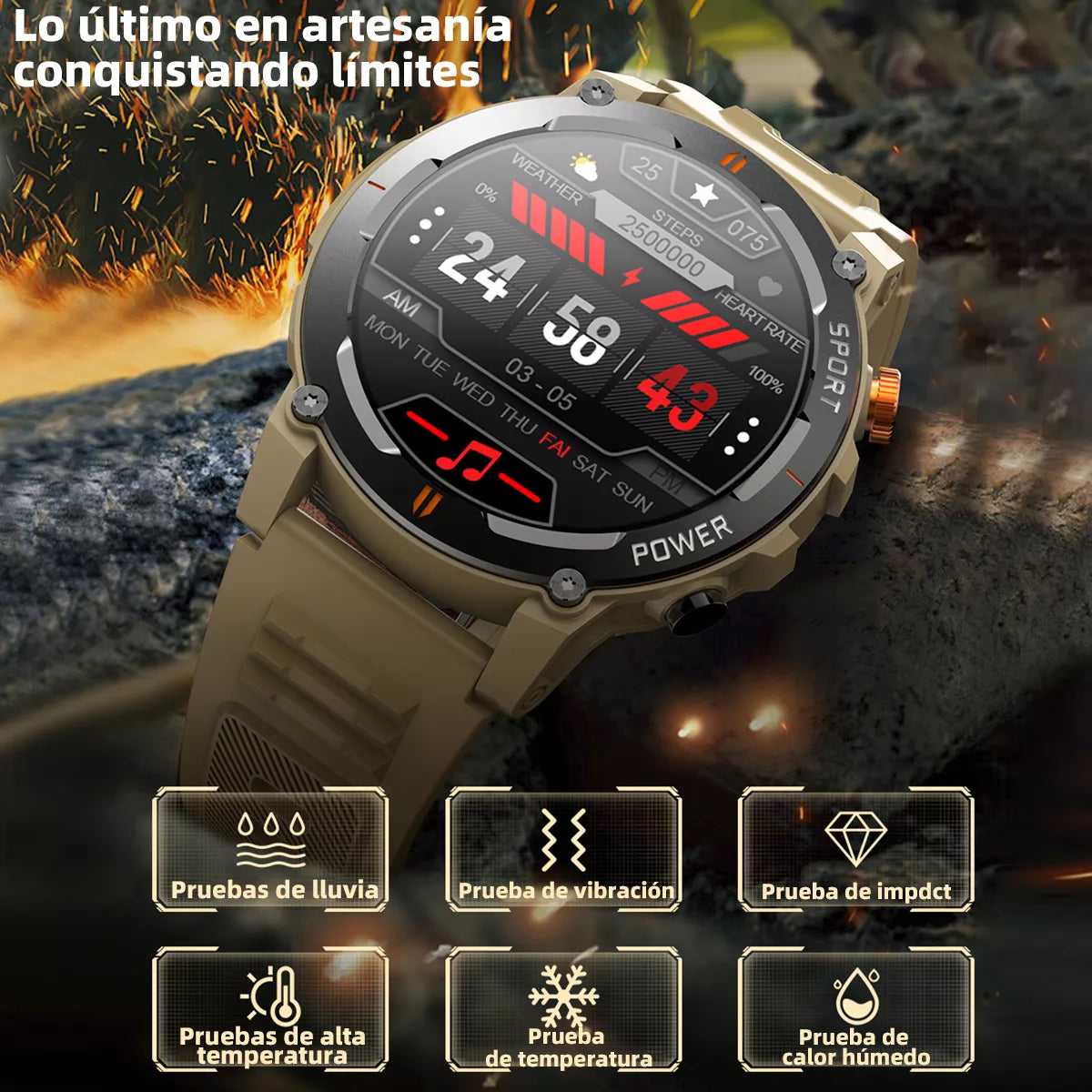 Smartwatch Deportivo con Llamadas Bluetooth, Monitoreo de Salud y Notificaciones BEIGE