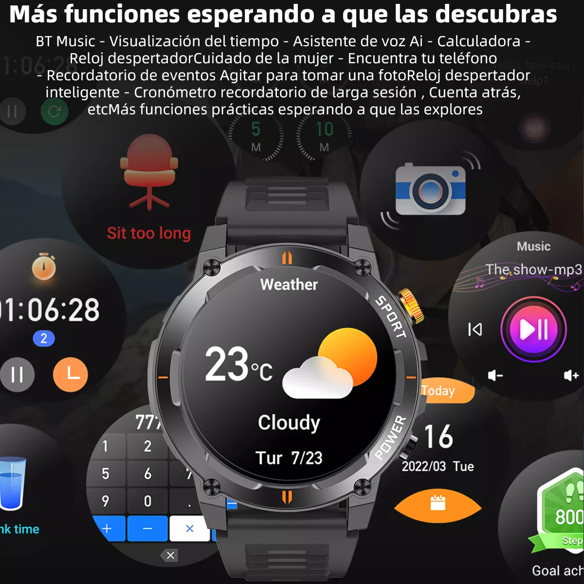 Smartwatch Deportivo 1.52" con Monitoreo de Frecuencia Cardíaca, Oxígeno en Sangre y Llamadas Bluetooth