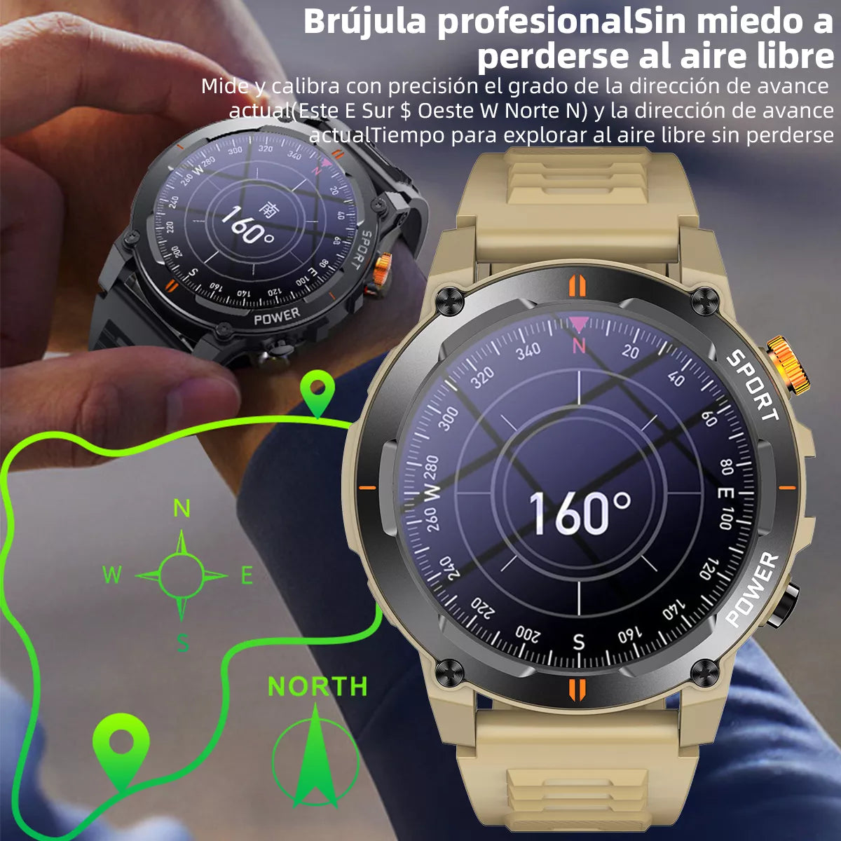 Smartwatch Deportivo con Llamadas Bluetooth, Monitoreo de Salud y Notificaciones BEIGE
