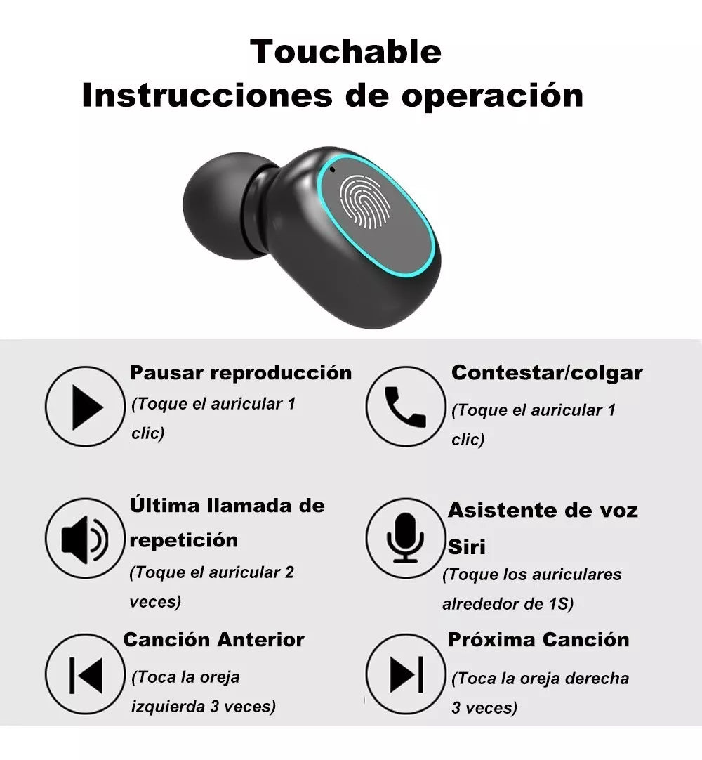 Audífonos Inalámbricos Bluetooth 5.0 - Sonido Estéreo, Manos Libres, LED y Resistencia al Agua - Negro