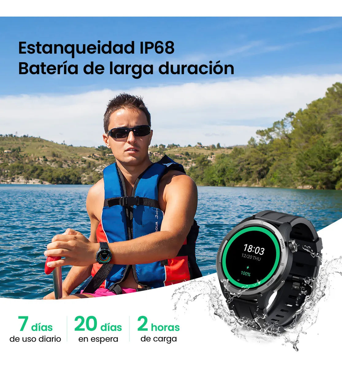 Reloj Smartwatch Inteligente Filwans GTR Lite 1.53" Hombre Mujer Bluetooth Llamadas IP68 Deportivo Impermeable Por Bluetooth Smart Watch Negro