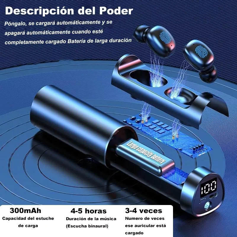 Audífonos Inalámbricos Bluetooth 5.0 - Sonido Estéreo, Manos Libres, LED y Resistencia al Agua - Negro