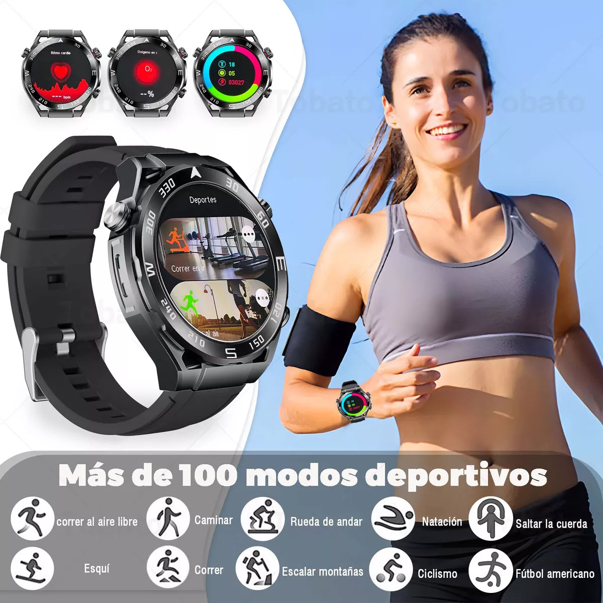 Reloj Inteligente 1.46" IP67 Impermeable con Bluetooth, Llamadas y Monitoreo de Salud – GPS, 128MB Memoria, Batería de 300mAh