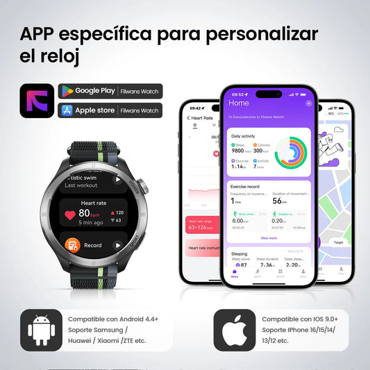 Reloj Smartwatch Inteligente Filwans GTR Lite 1.53" Hombre Mujer Bluetooth Llamadas IP68 Deportivo Impermeable Por Bluetooth Smart Watch Negro