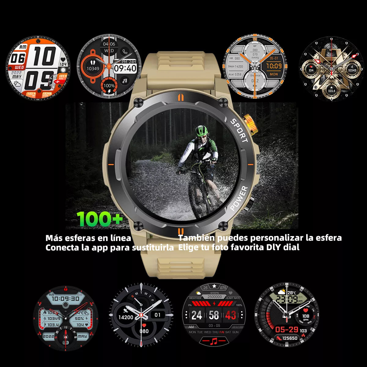 Smartwatch Deportivo con Llamadas Bluetooth, Monitoreo de Salud y Notificaciones BEIGE