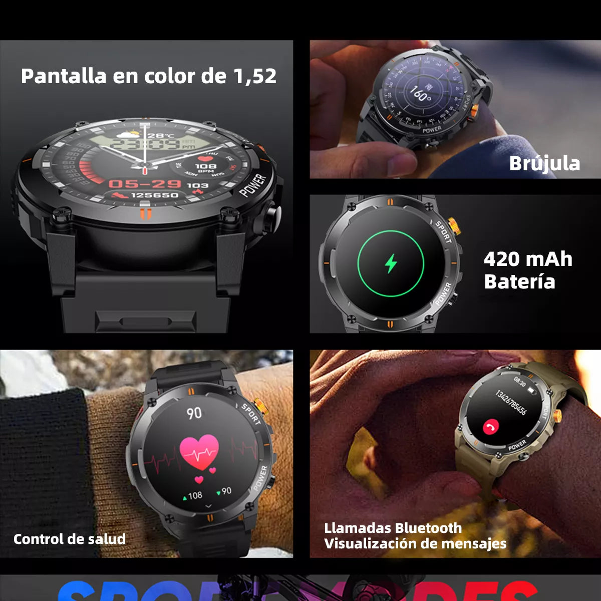 Smartwatch Deportivo con Llamadas Bluetooth, Monitoreo de Salud y Notificaciones BEIGE