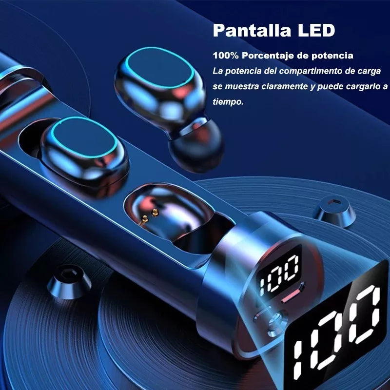 Audífonos Inalámbricos Bluetooth 5.0 - Sonido Estéreo, Manos Libres, LED y Resistencia al Agua - Negro