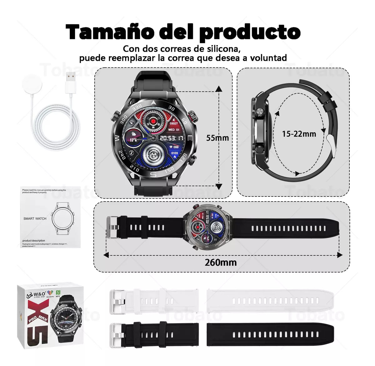 Reloj Inteligente 1.46" IP67 Impermeable con Bluetooth, Llamadas y Monitoreo de Salud – GPS, 128MB Memoria, Batería de 300mAh