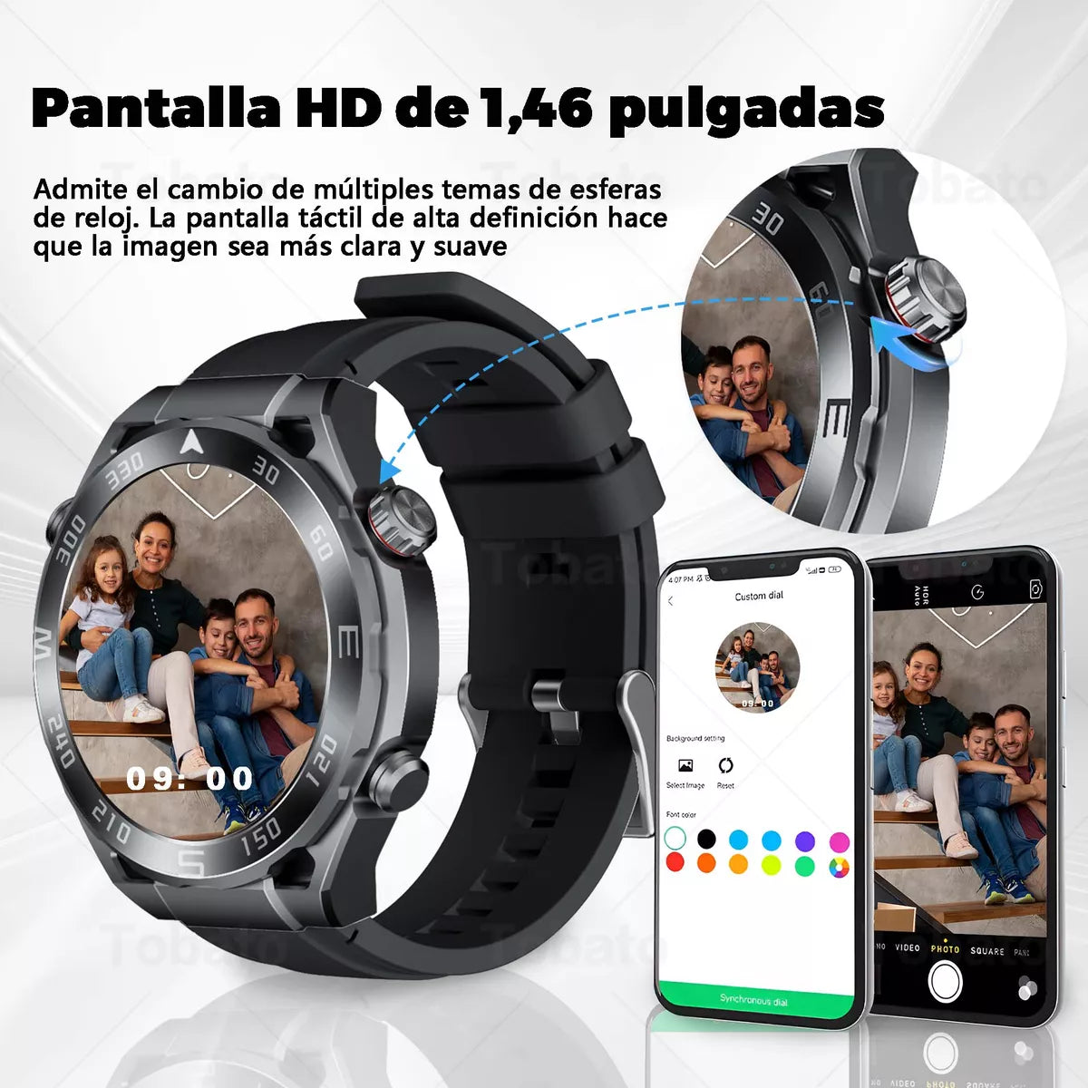 Reloj Inteligente 1.46" IP67 Impermeable con Bluetooth, Llamadas y Monitoreo de Salud – GPS, 128MB Memoria, Batería de 300mAh