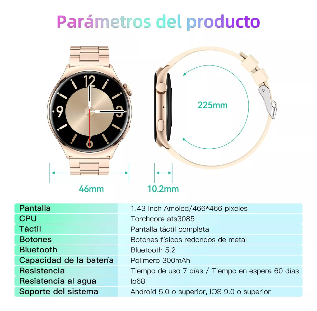 Smartwatch 1.43'' AMOLED Reloj Inteligente Deportivo Salud – Características del Producto