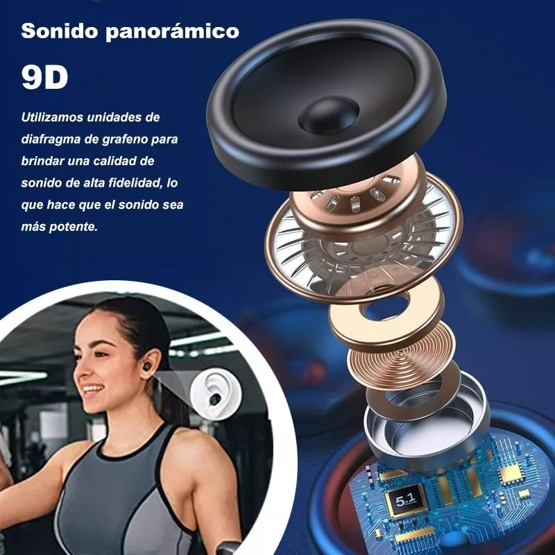 Audífonos Inalámbricos Bluetooth 5.0 - Sonido Estéreo, Manos Libres, LED y Resistencia al Agua - Negro