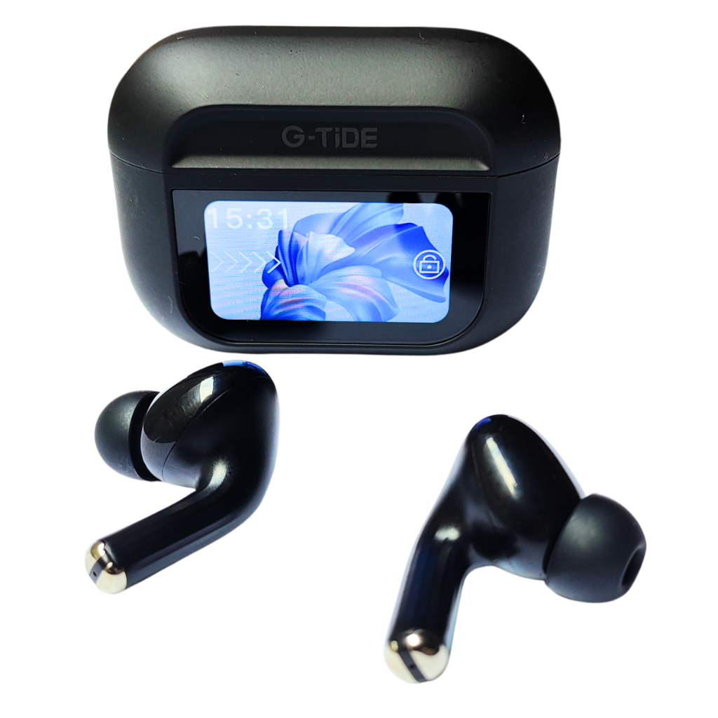 Audífonos con Pantalla Táctil. G-TIDE Future Pod, Bluetooth, Cancelación de ruido, encontrar audífonos