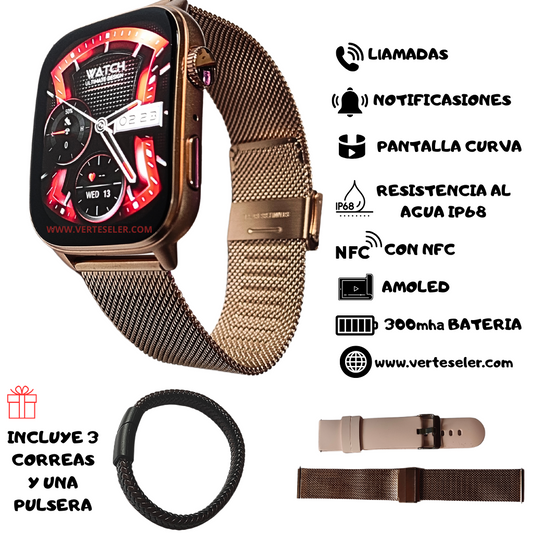 G-Tide S6 Pro Smartwatch – Innovación, llamada, notificaciones, correas metálicas,deportes,salud.Dorado.