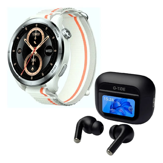 D_NQ_NP_2X_771024-MLM88369638475_072025-F-smartwatch-filwans-gtr-lite-plata-audifonos-g-tide-future-pods-negro