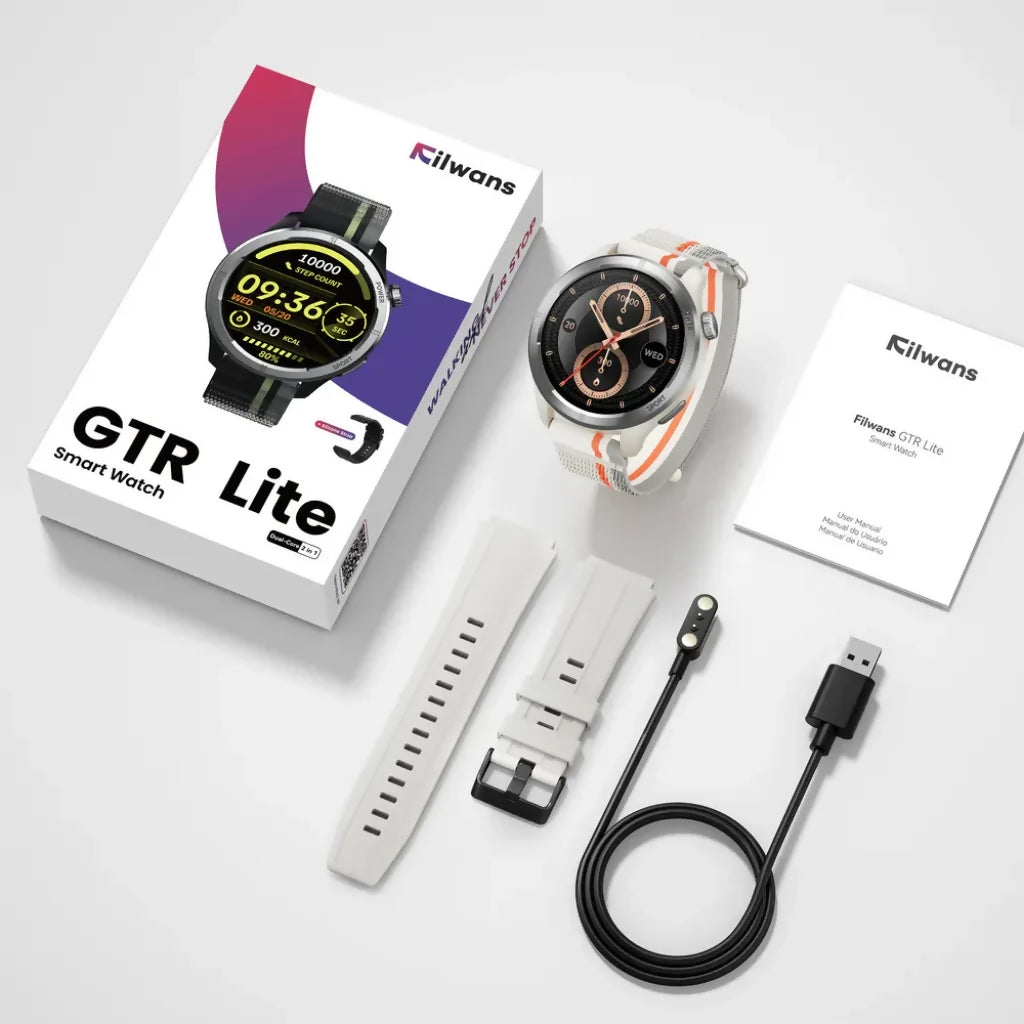 D_NQ_NP_2X_900585-MLM88370129699_072025-F-smartwatch-filwans-gtr-lite-plata-audifonos-g-tide-l22-negro