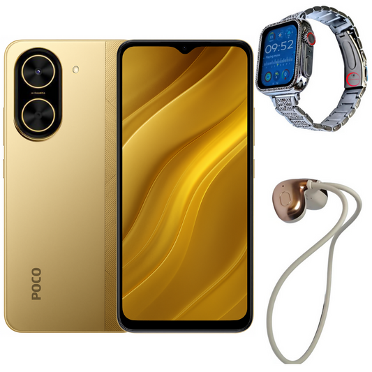 POCO C71 128_4 DORADO + Smartwatch Bossney BS K2310 + Audífonos G-tide AC01