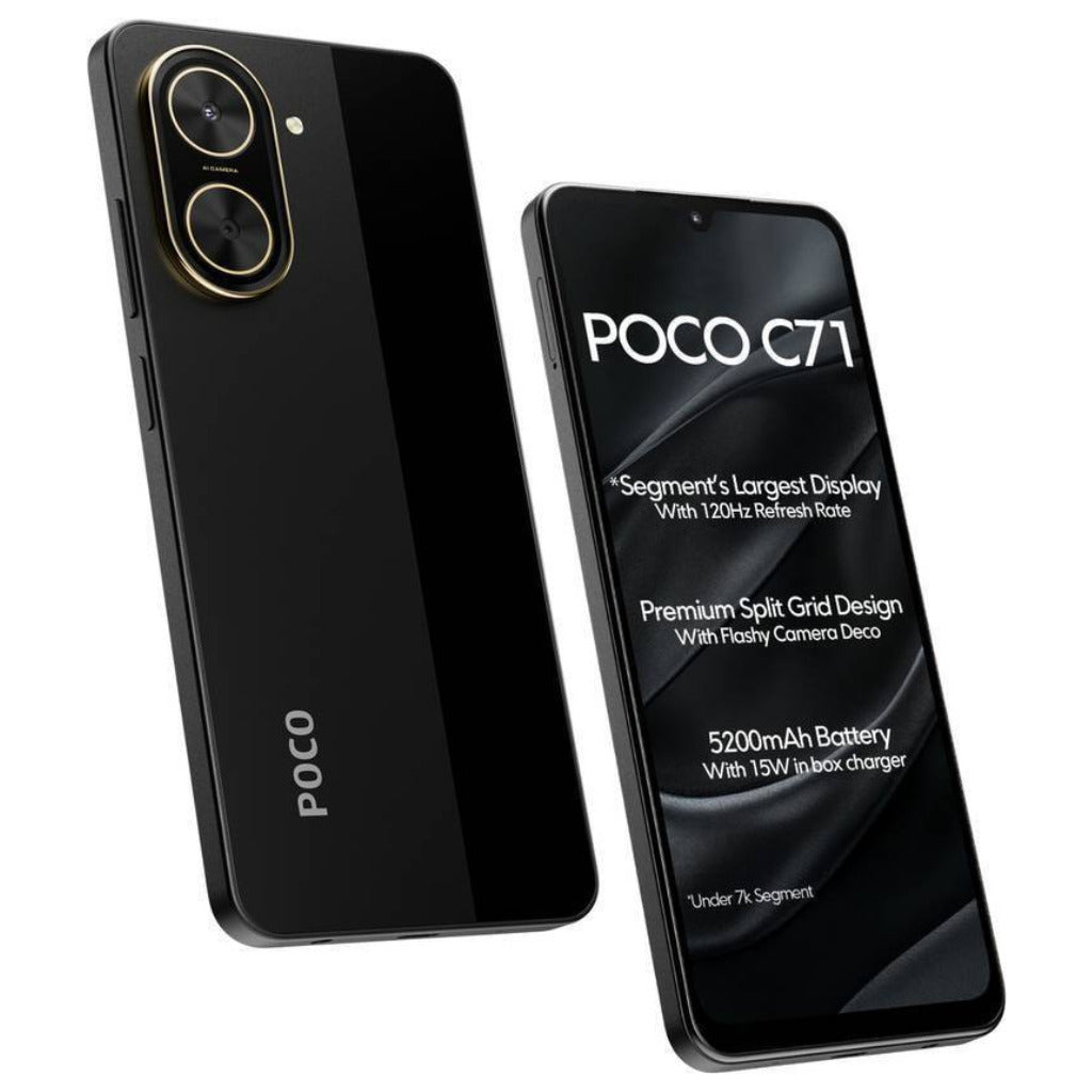 Smartphone XIAOMI POCO C71 4/128 GB (Negro) con Smartwatch FILWANS GTR Lite (Negro) y Bocina 1HORA BOC244