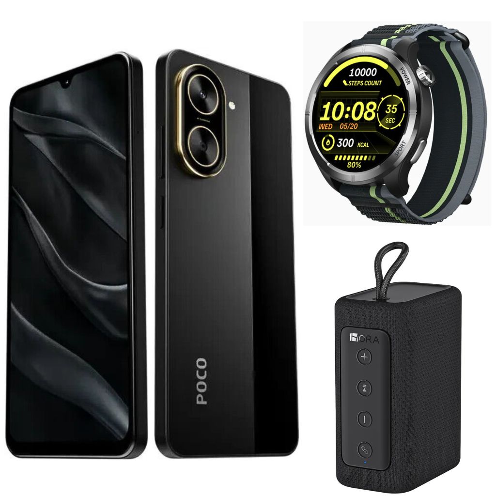 Smartphone XIAOMI POCO C71 4/128 GB (Negro) con Smartwatch FILWANS GTR Lite (Negro) y Bocina 1HORA BOC244