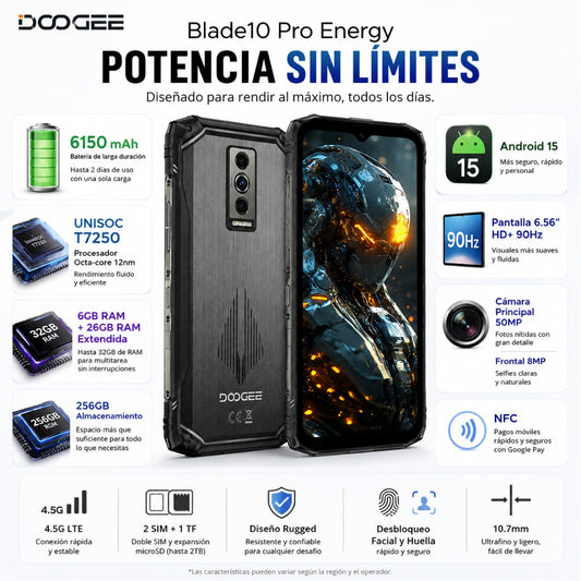 SMARTPHONE DOOGE BLASE 10 PRO ENERGY + SMARTWACTH ESTILO MILITAR+ AUDIFONOS G-TIDE EG22