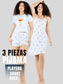 Set Pijama 3 Piezas Mujer Verano Bata Top y Short