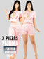 Pijama De 3 Piezas Mujer Pantalon Short Y Playera A Juego